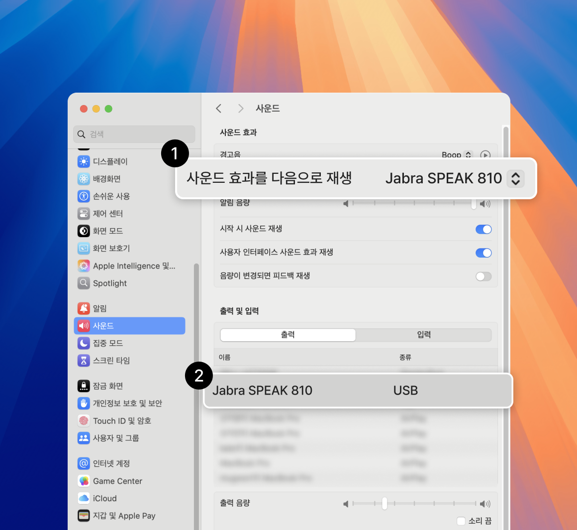 스피커 출력/입력 설정 확인